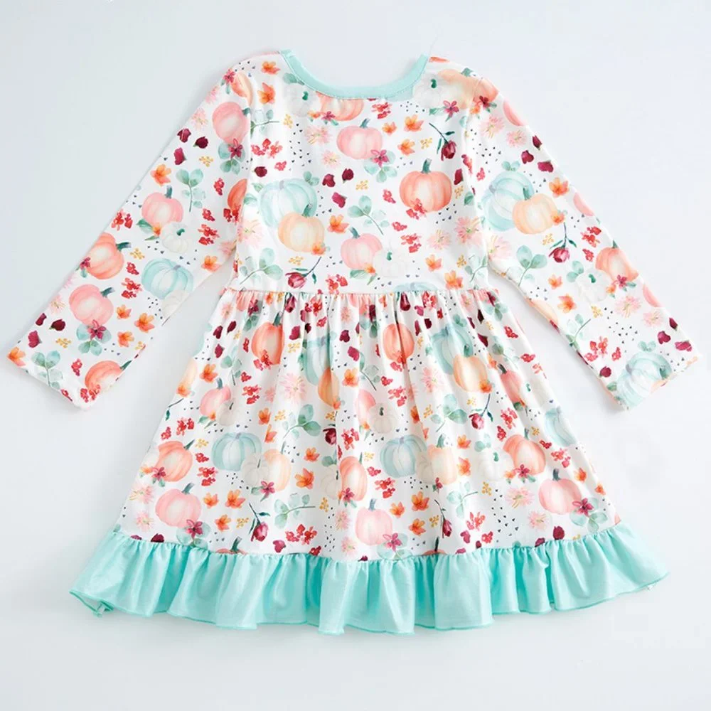 Boutique Pumpkin Girls Long Sleeve Ruffle Dress